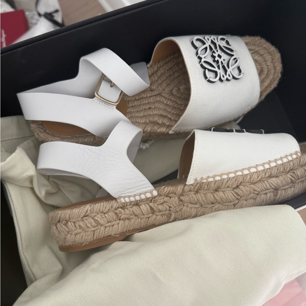 Loewe White Leather Anagram Espadrilles